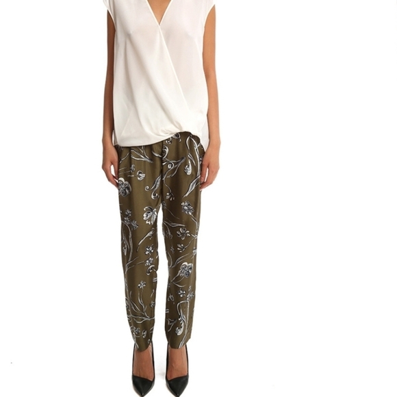 3.1 Phillip Lim Floral Print Draped Trouser in Green, Size 6 - Picture 1 of 14